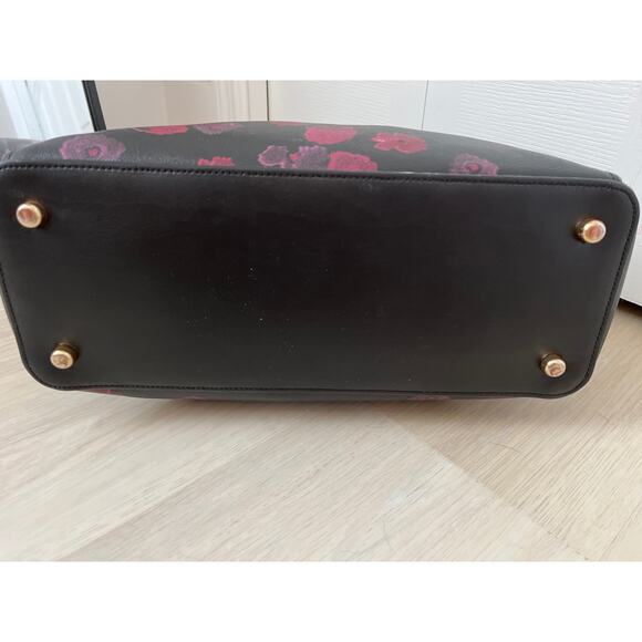 COACH Casey Halftone Floral Crossgrain Black Wine Satchel - Picture 9 of 11